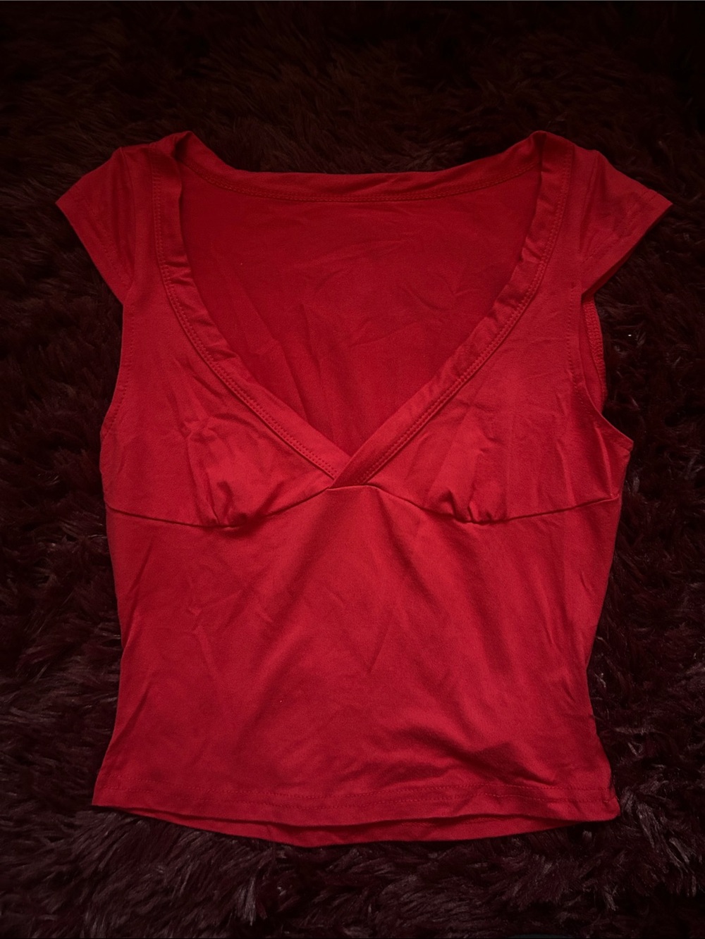 Red V-Neck Women's Top - Classic Slim Fit